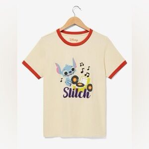 NWOT Her Universe Disney Lilo & Stitch Record Player Women's Ringer T-Shirt